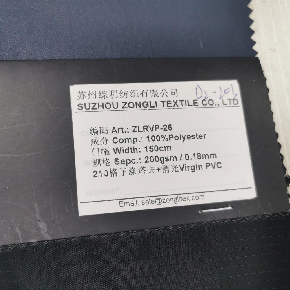 210T ribstop polyester taffeta with full dull virgin PVC coating 200gsm 0.18mm for raincoat